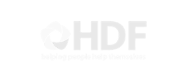 White-colored HDF logo representing the brand identity